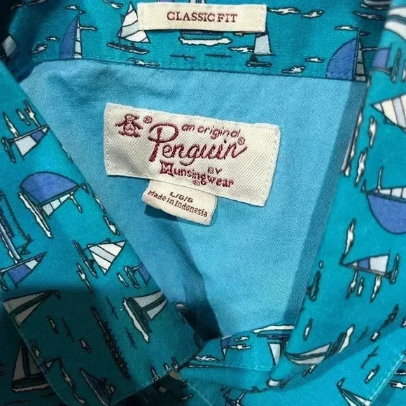Original Penguin Teens large ๐๐ปBlue Sailboat Print Short Sleeve Button Up - Picture 2 of 6